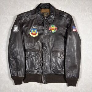Type A-2 Air Force Brown Leather Jacket Mens 44 Cockpit VTG DWG 30-1415 TFW 366
